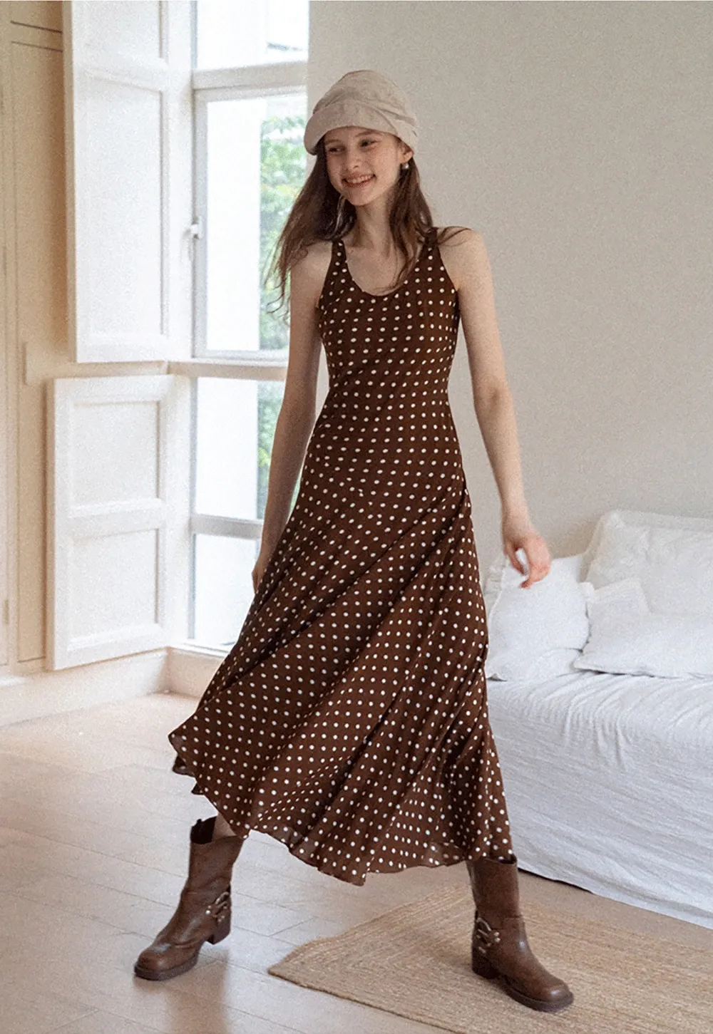 Sleeveless Polka Dot Midi Dress