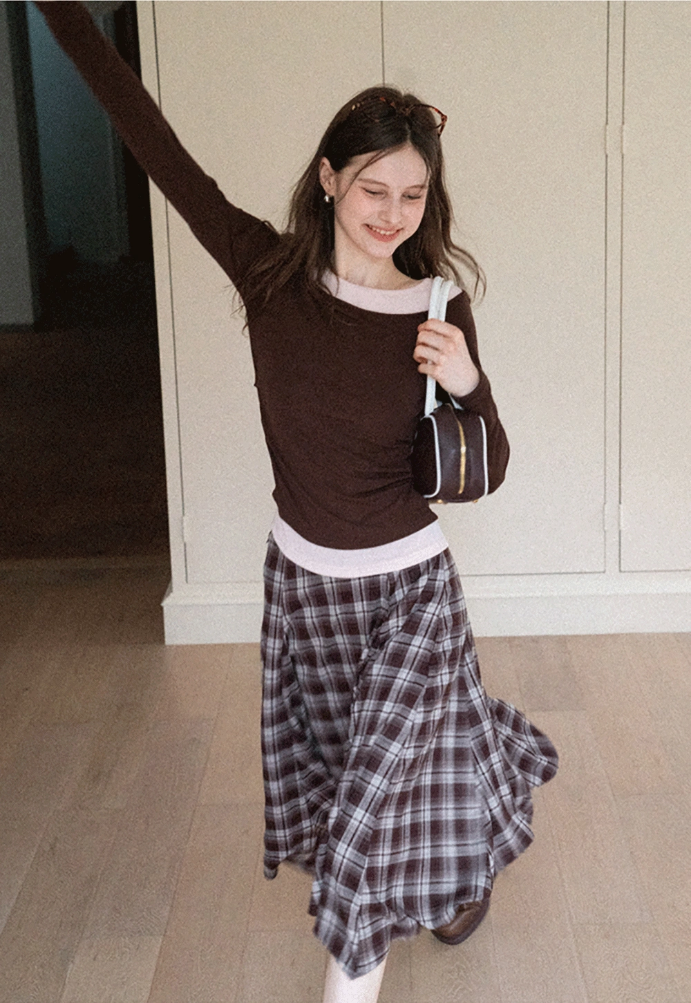 Women's Layered Boat Neck Long Sleeve Top