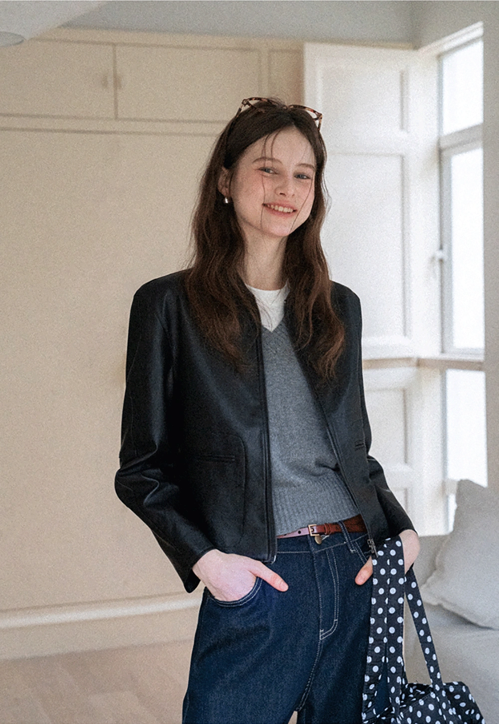 Women Faux Leather Zip-Up Jacket