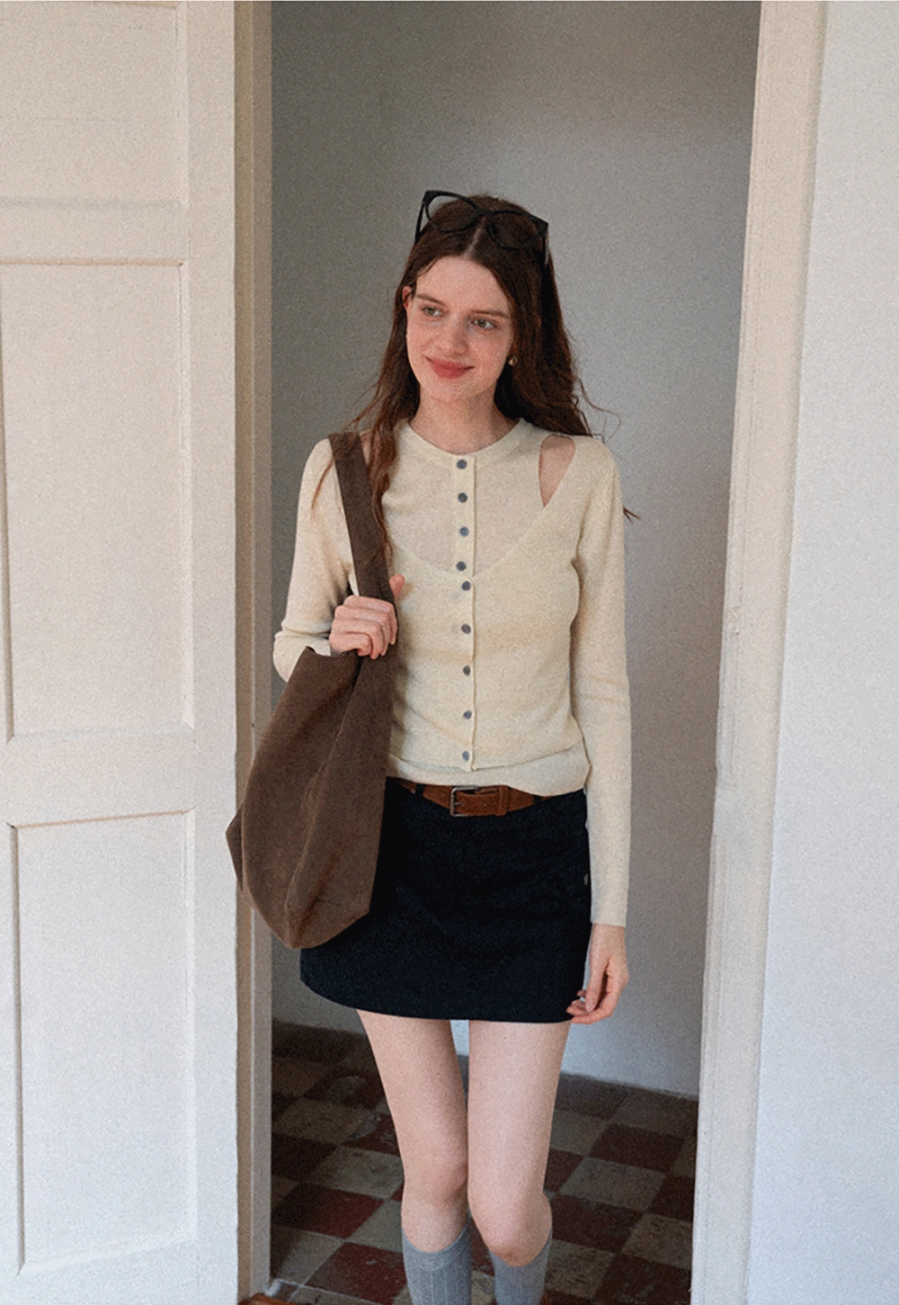 Cut-Out Button Long Sleeve Knit Top