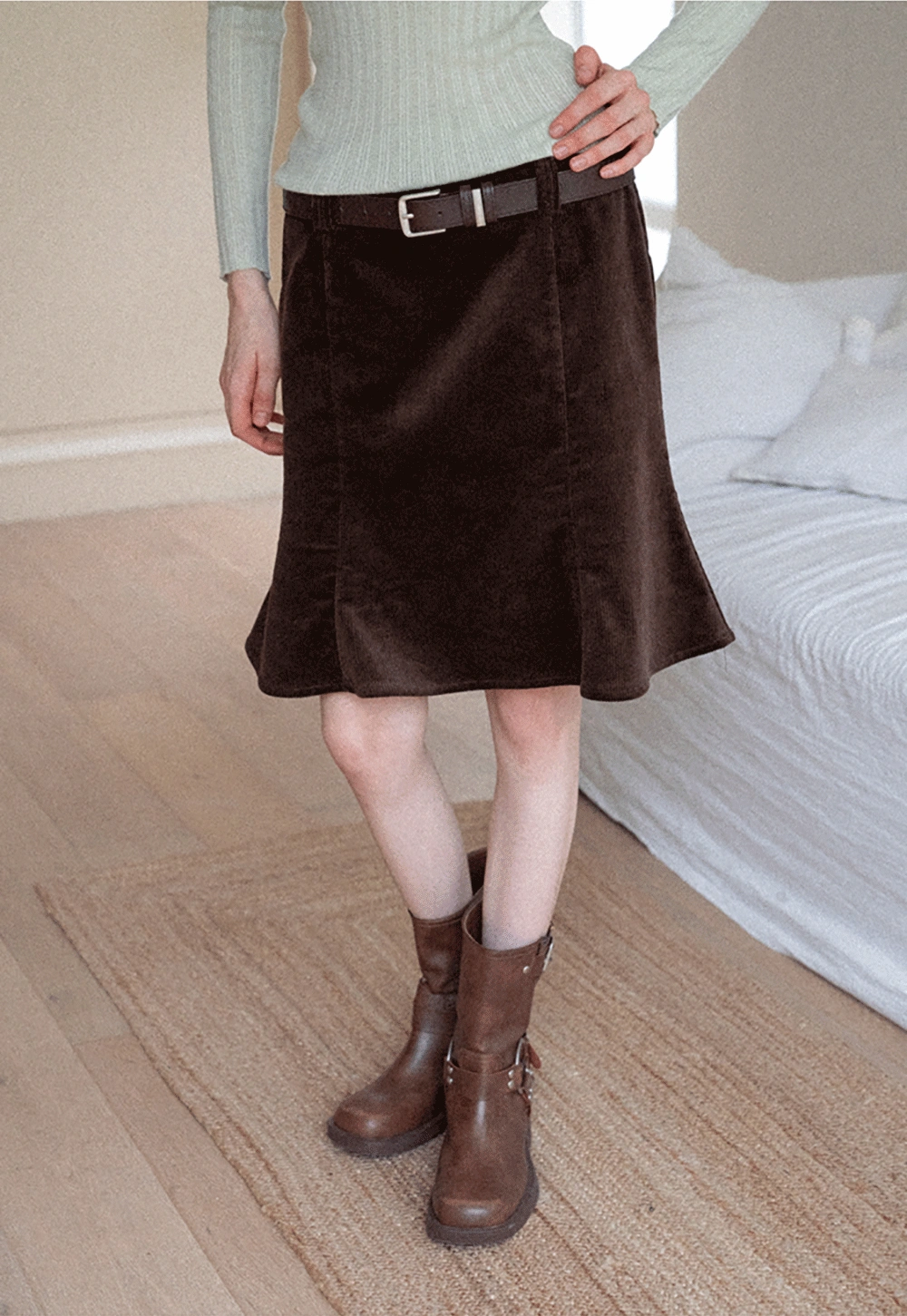 A-Line Mini Skirt for Women High Waist Faux Suede Casual Skirt