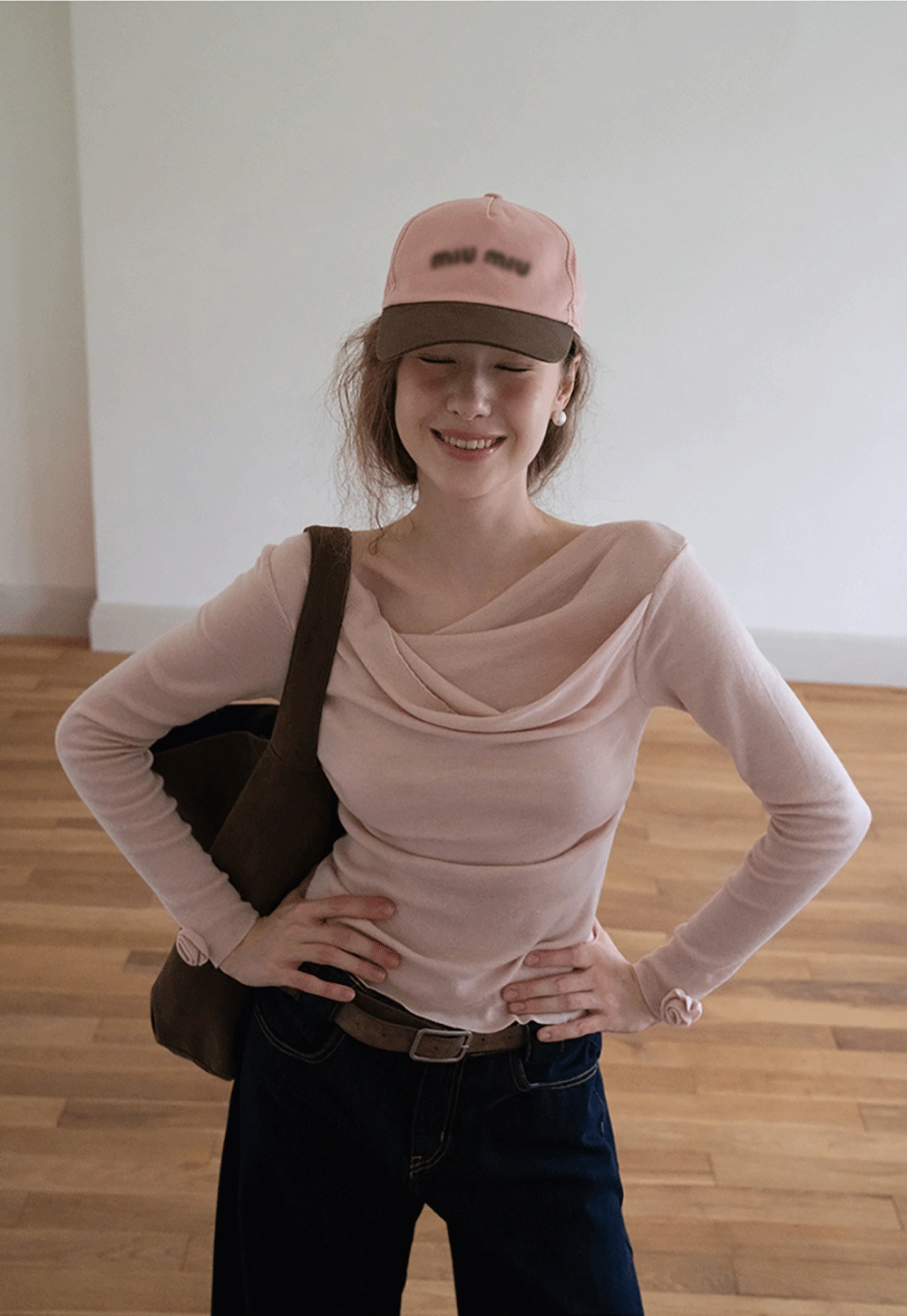 Womens Draped Cowl Neck Slim Fit Tops