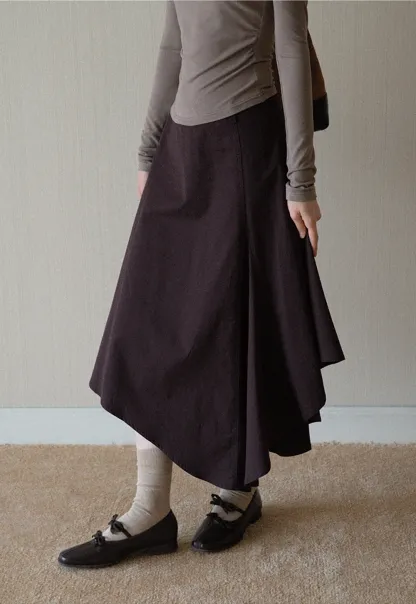 Womens High Waist Asymmetrical Midi Skirt