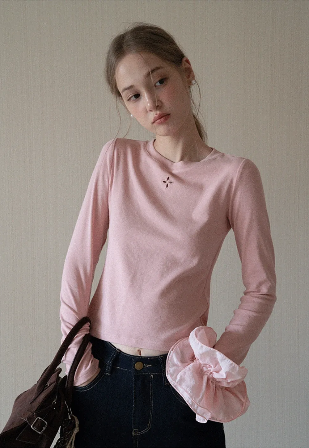 Womens Pink Fitted Long Sleeve Tee