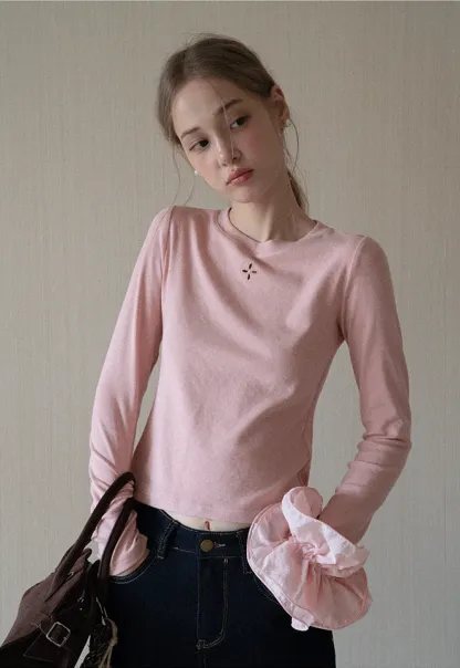 Womens Pink Fitted Long Sleeve Tee