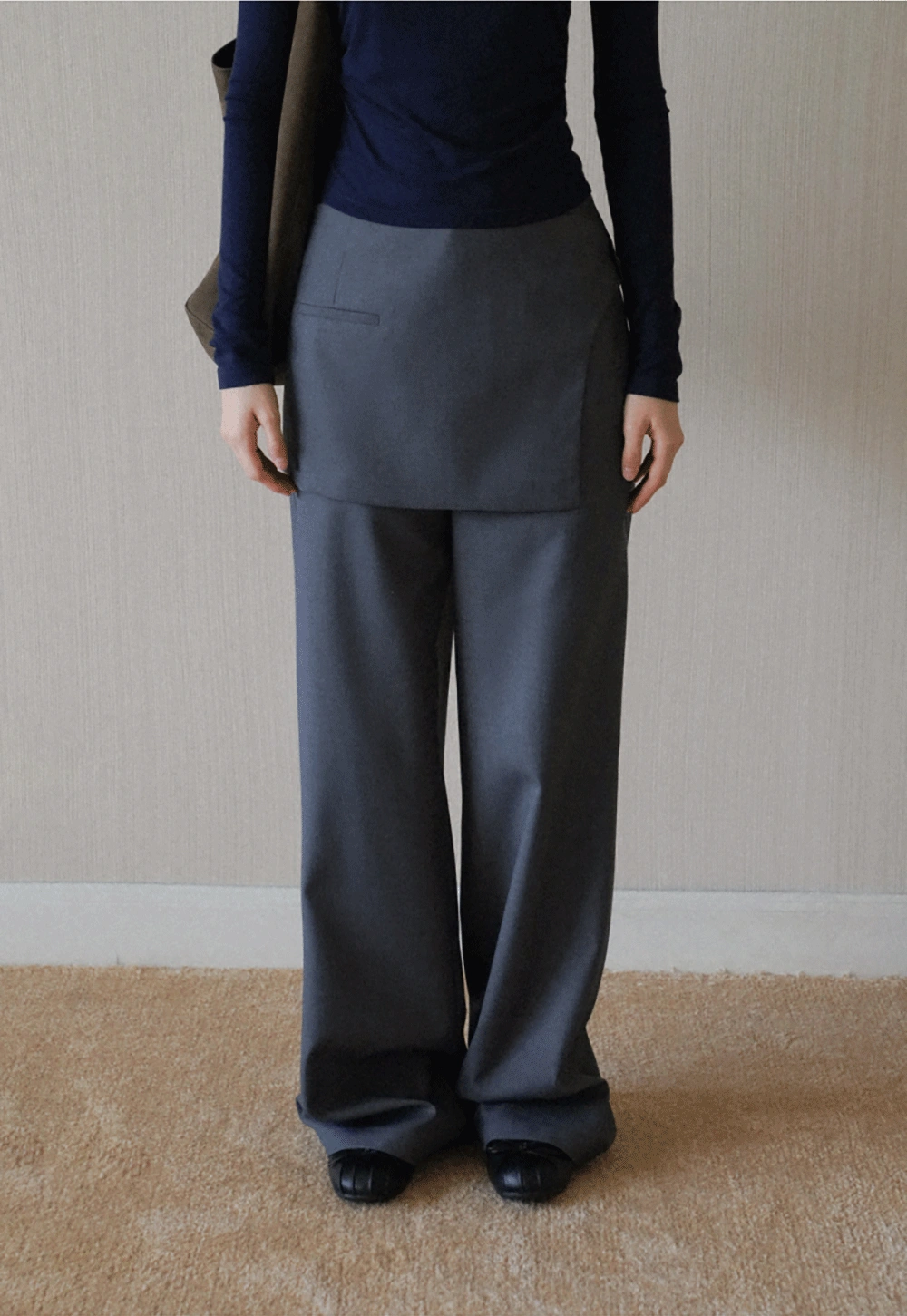 Womens Wide Leg Pants with Skirt Overlay