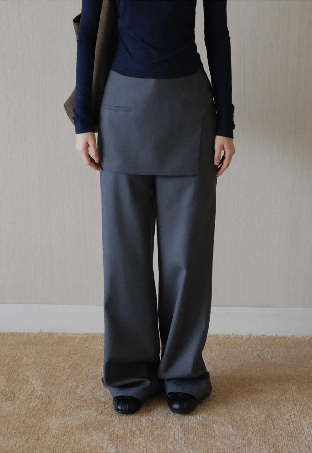 Womens Wide Leg Pants with Skirt Overlay