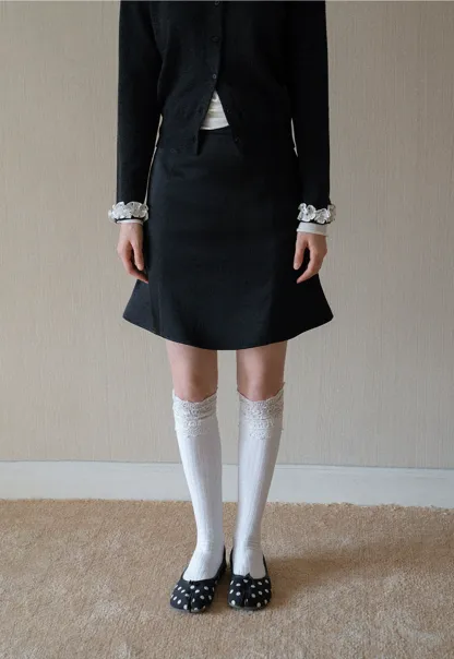 Womens Black High Waist A-Line Mini Skirt