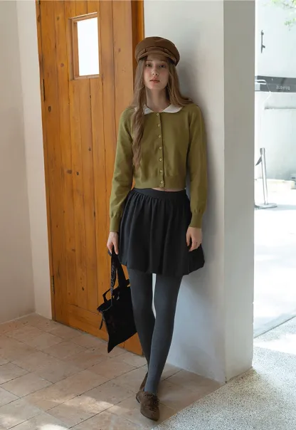 Womens Knit Cardigan with White Peter Pan Collar