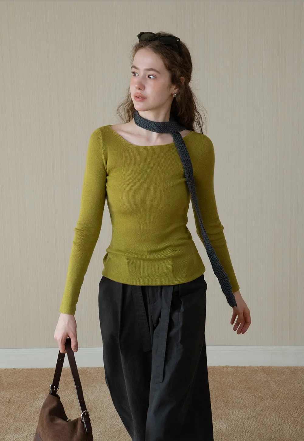 Womens Long Sleeve Knit Shirt with Tie Detail