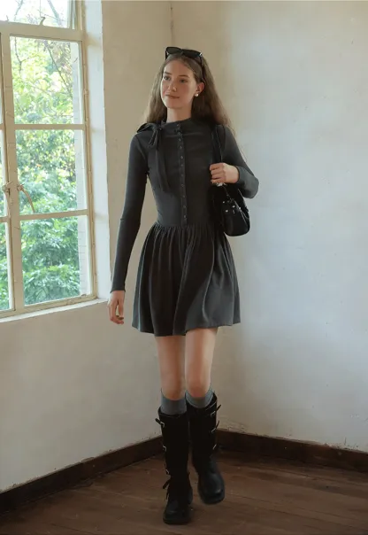 Long Sleeve Bow Tie Mini Dress