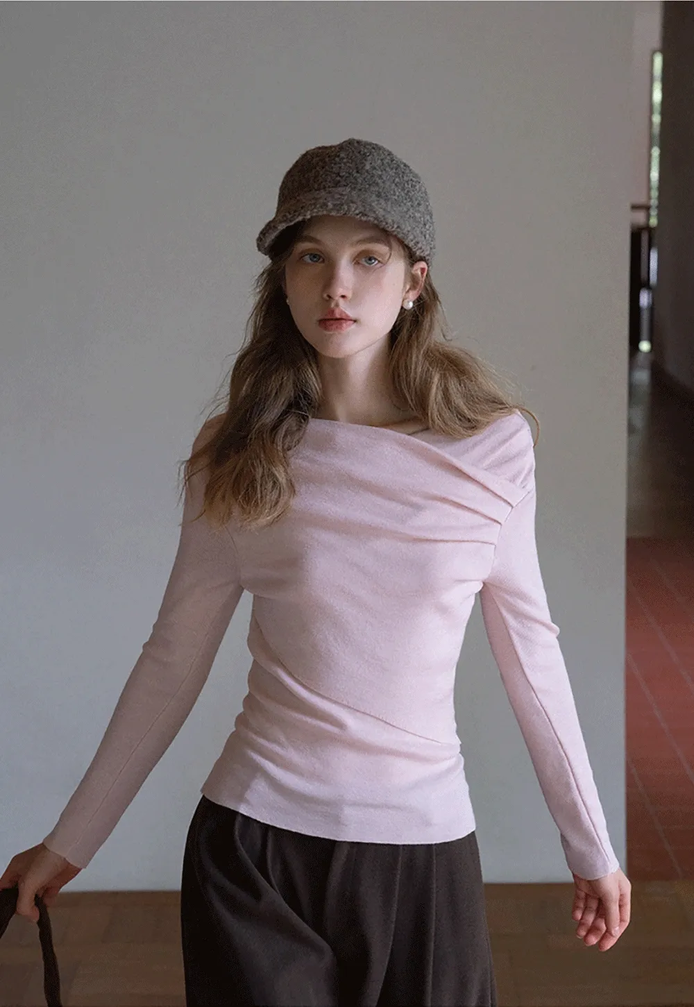 Womens Asymmetrical Draped Knit Top