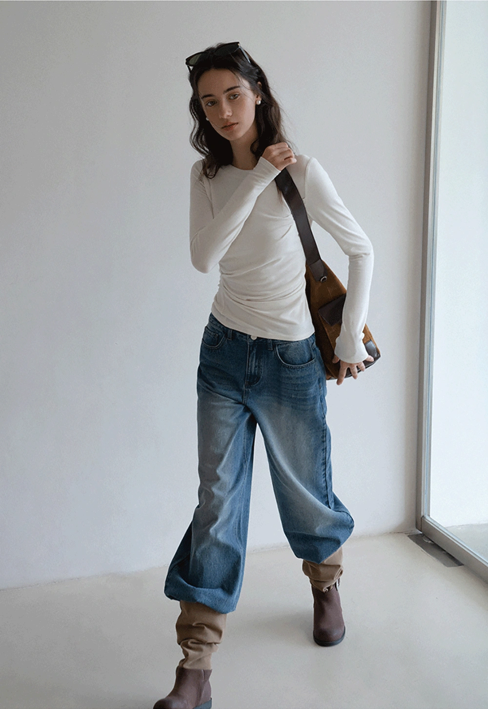 Womens Slim Fit White Long Sleeve Top