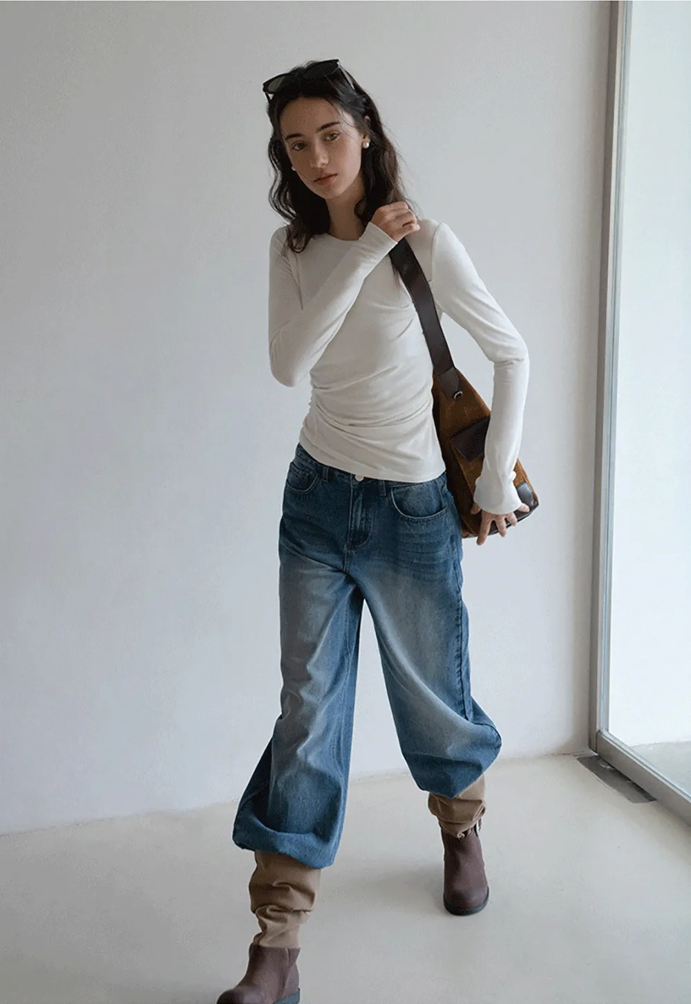 Womens Slim Fit White Long Sleeve Top