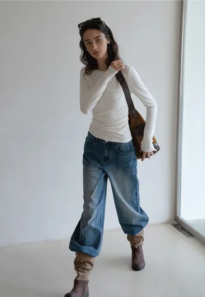 Womens Slim Fit White Long Sleeve Top