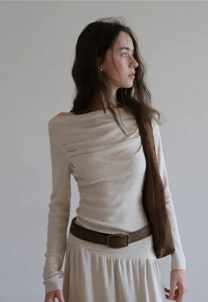 Draped Neck Top and Maxi Skirt Set