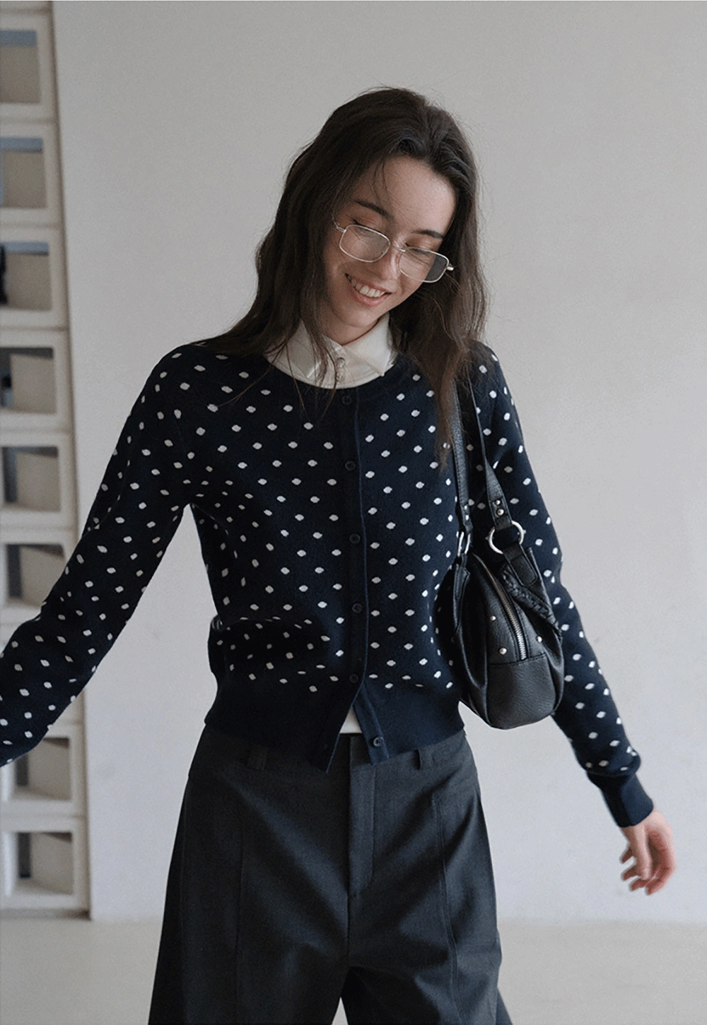 Vintage-Inspired Polka Dot Knit Cardigan