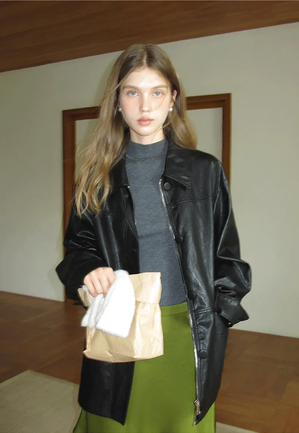 Womens Black Faux Leather Jacke