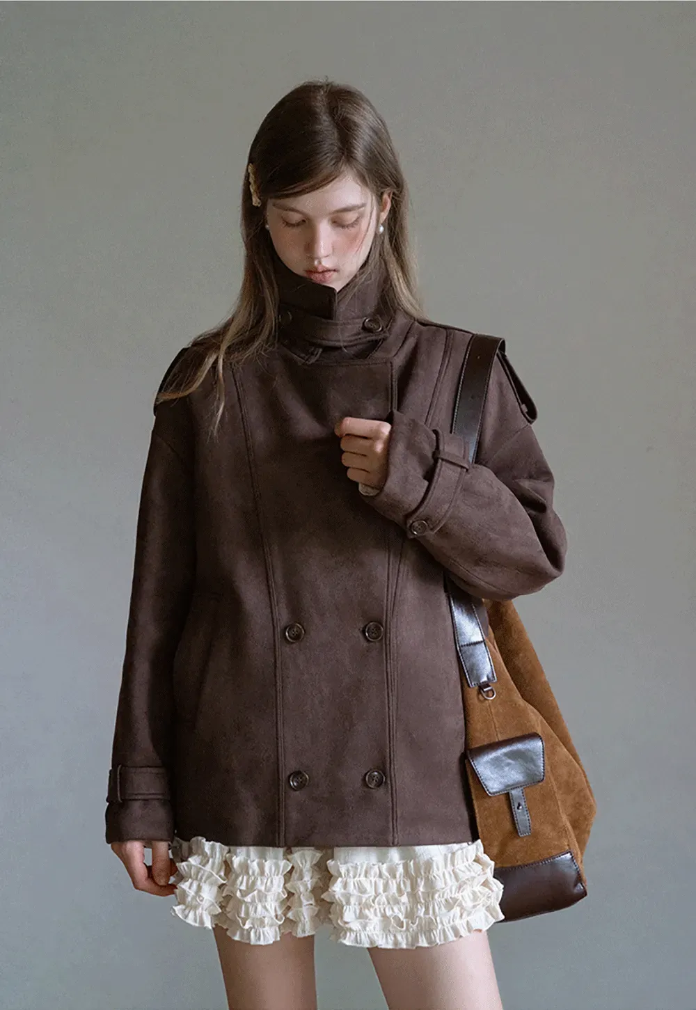 Double Breasted Suede Coat