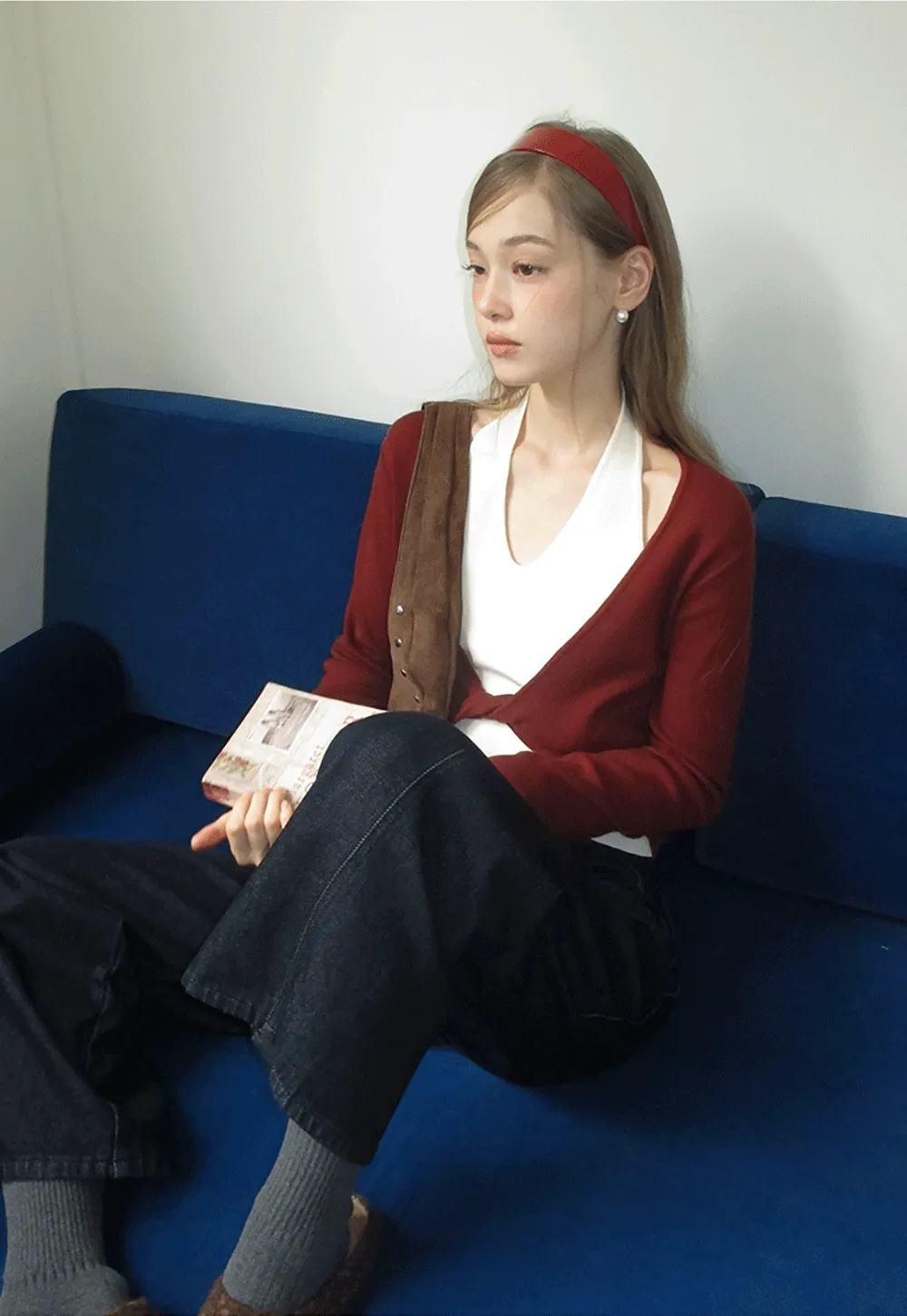 Women Casual Long Sleeve Halter Top with Twist Front Design