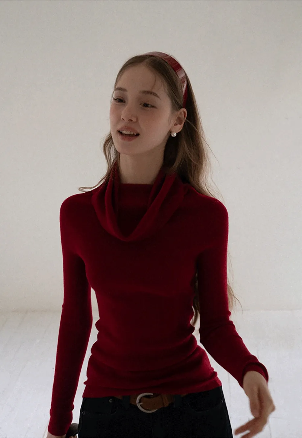 Women Off Shoulder Long Sleeve Knit Sweater Top Slim Fit