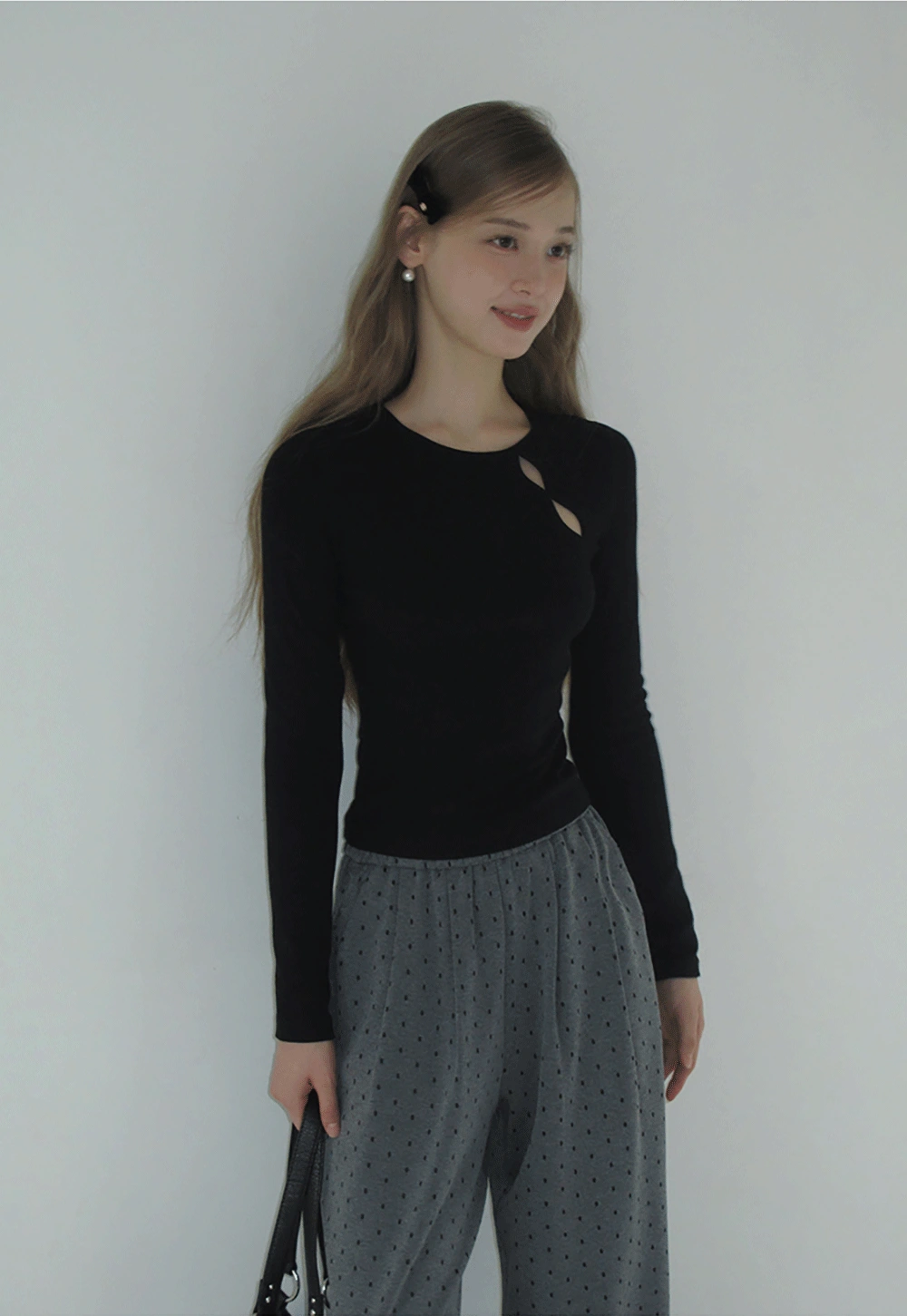 Women High Waist Wide Leg Pants Loose Fit Polka Dot Trousers