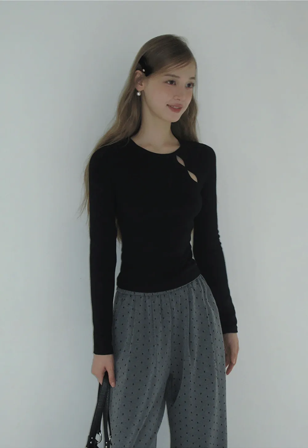 Women High Waist Wide Leg Pants Loose Fit Polka Dot Trousers