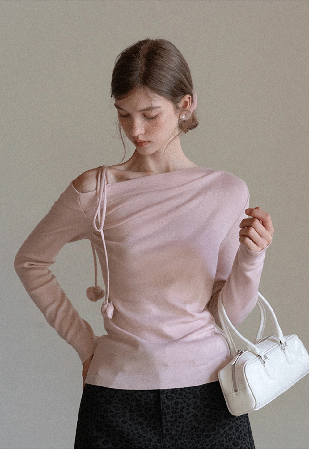 Womens Asymmetric Shoulder Long Sleeve Top