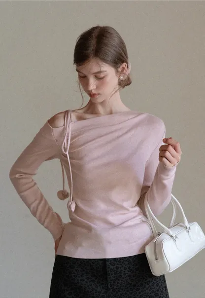 Womens Asymmetric Shoulder Long Sleeve Top