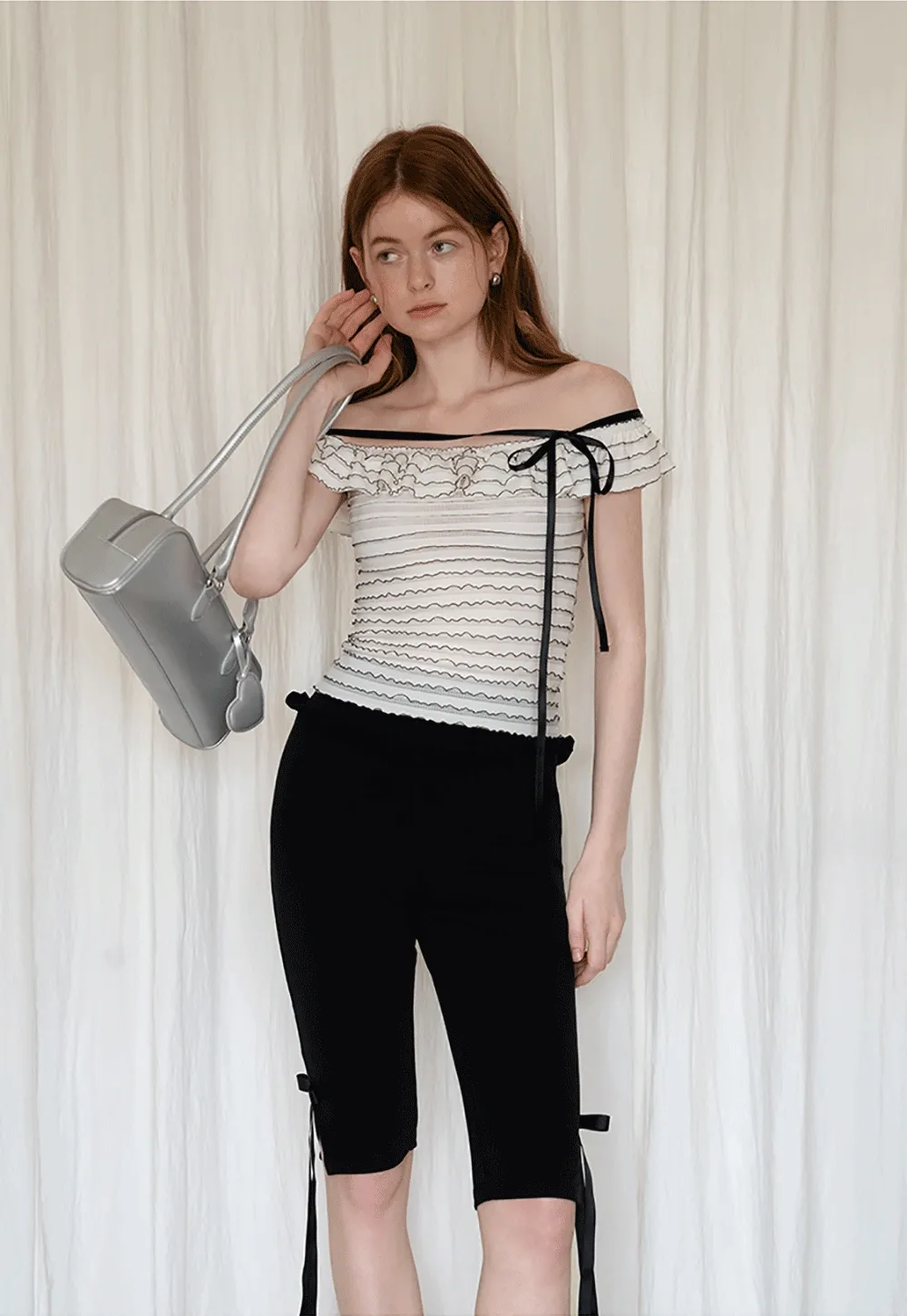 Women’s Off Shoulder Ruffle Trim Knit Top