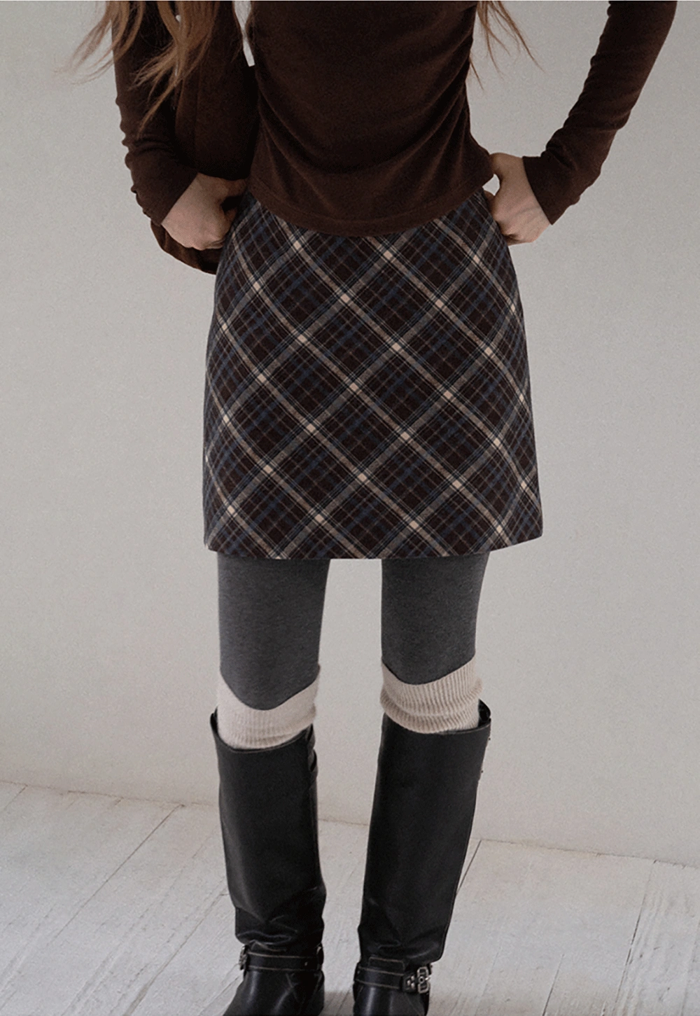 Women Vintage Check Short Skirt