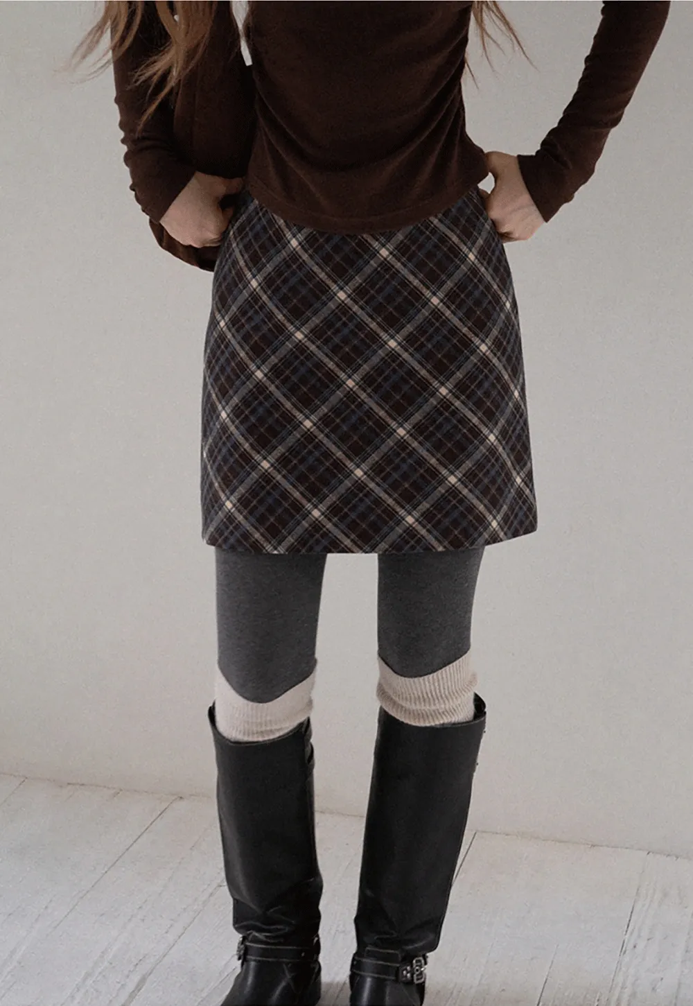 Women Vintage Check Short Skirt