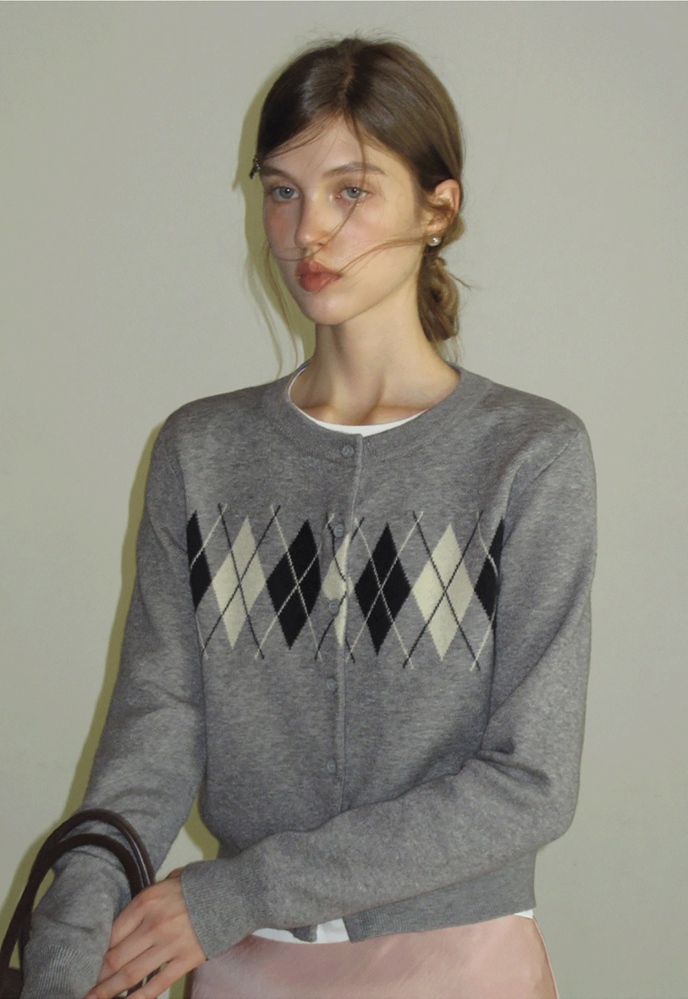 Women Vintage Argyle Pattern Knit Cardigan