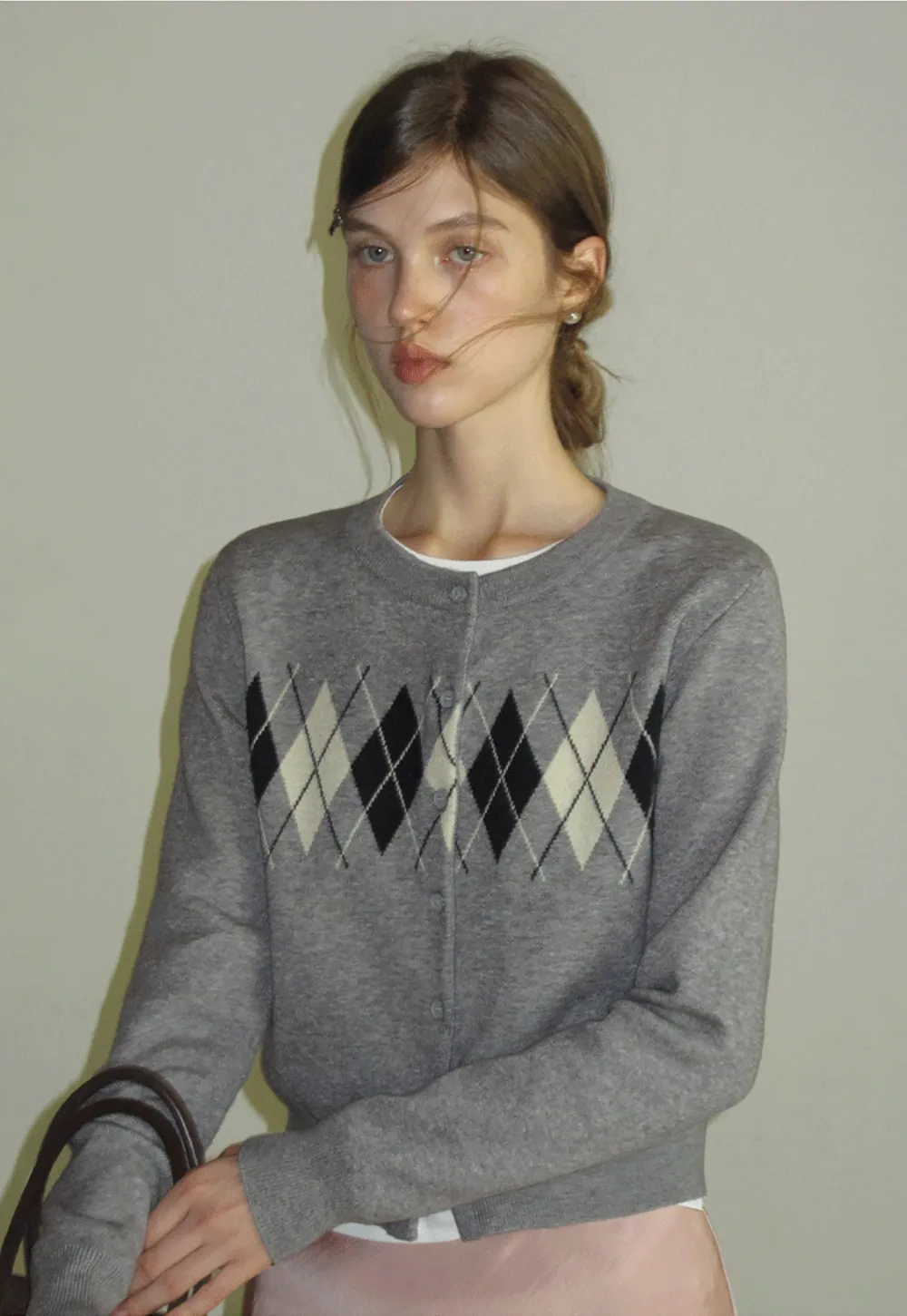 Women Vintage Argyle Pattern Knit Cardigan