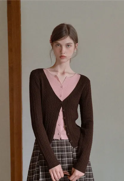 Two Tone Cable Knit Cardigan for Women