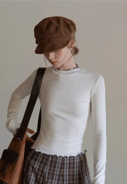 Women Mock Neck Slim Fit Basic Long SleeveTee 