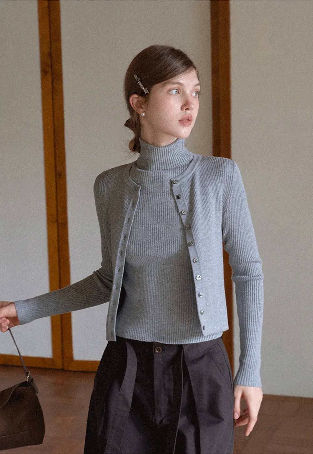 Turtleneck Tank and Long Sleeve Cardigan Set