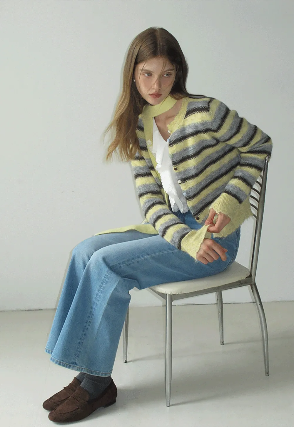 Vintage Striped Knit Cardigan for Women Casual