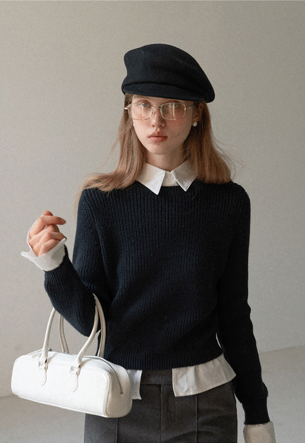 Layered Sweater with Shirt Collar