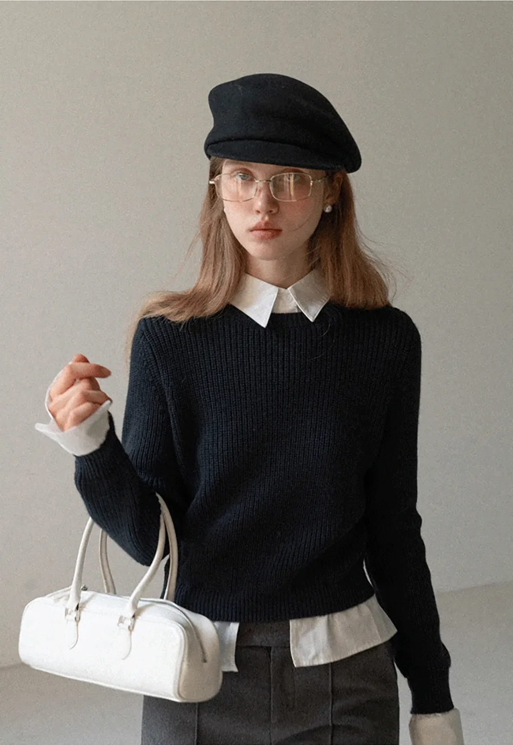 Layered Sweater with Shirt Collar