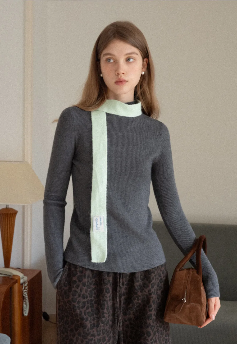 Mock Neck Ribbed Knit Sweater