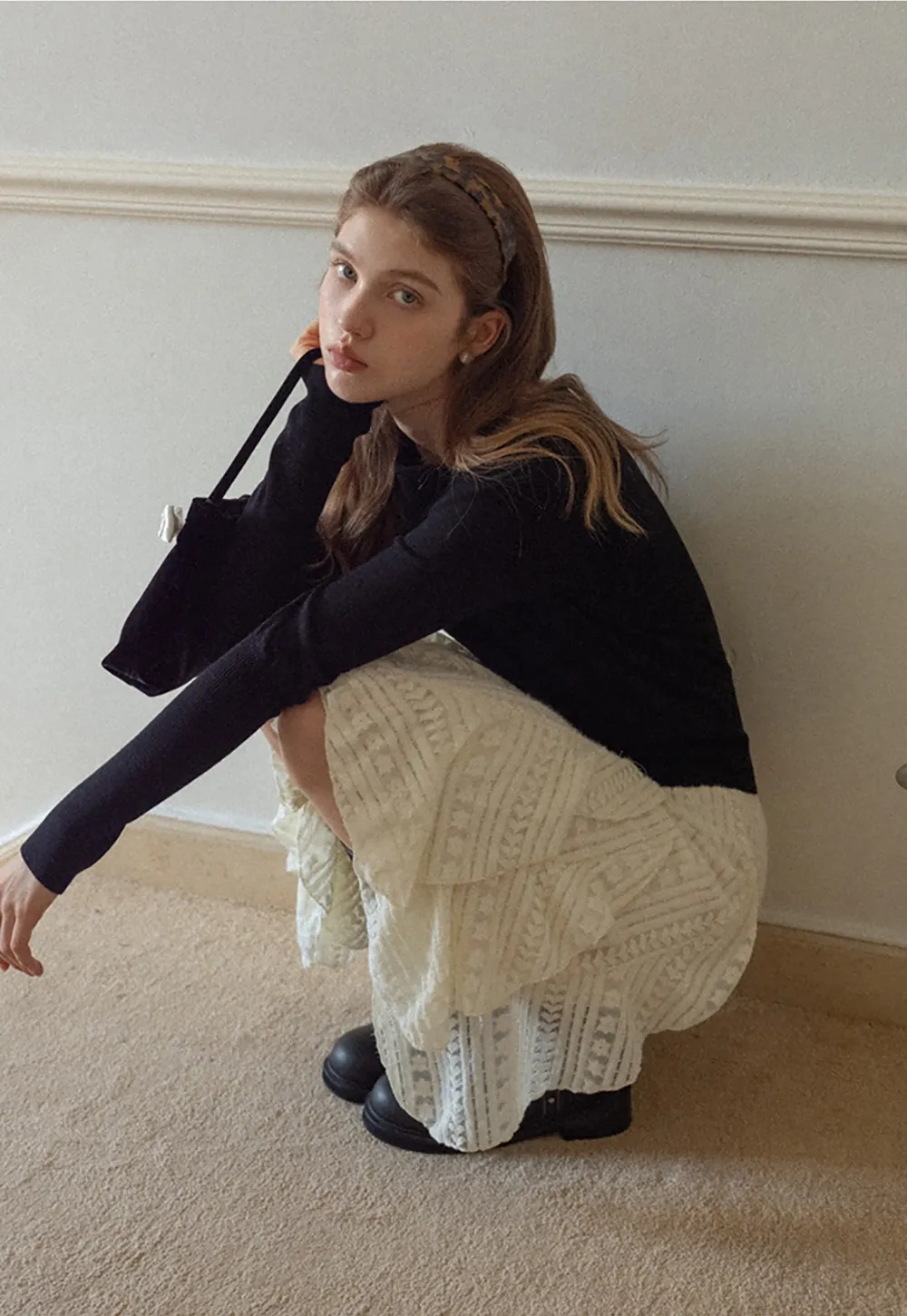 Lace Layered Ruffle Skirt Women Vintage