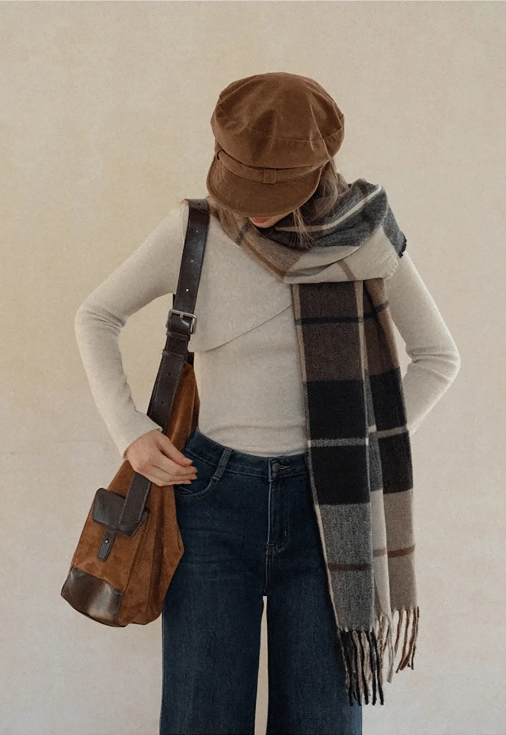 Vintage Plaid Tassel Scarf