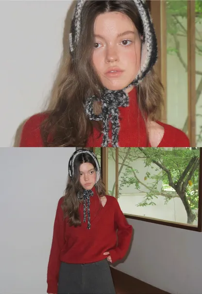 Versatile Warm Polka Dot Tie Neck Ear Muff Scarf