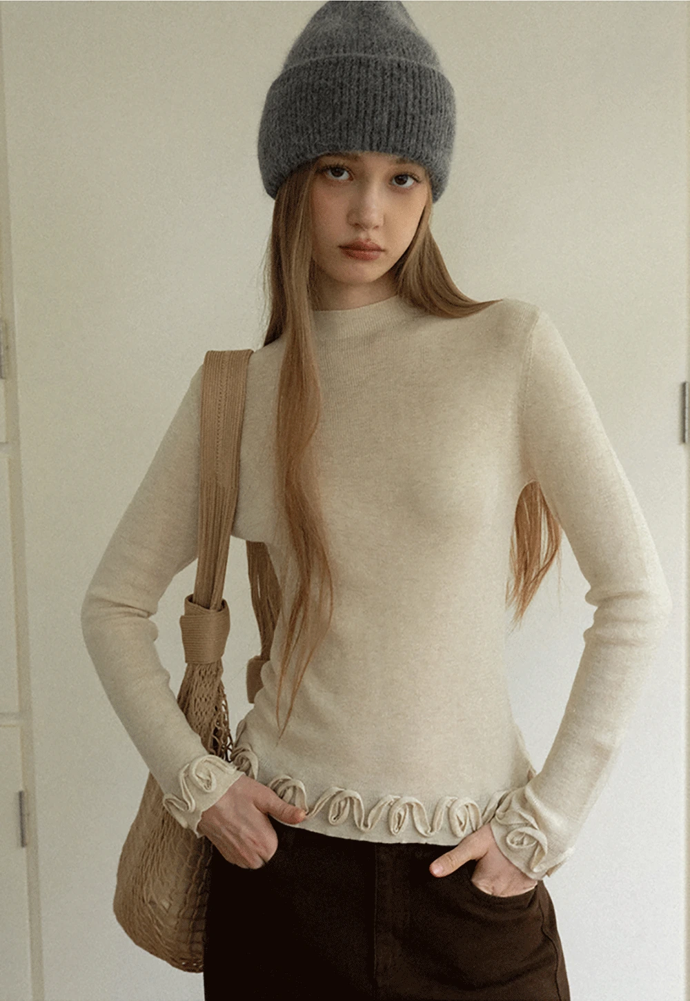 Chic Knit Sweater with Ruffle Edges