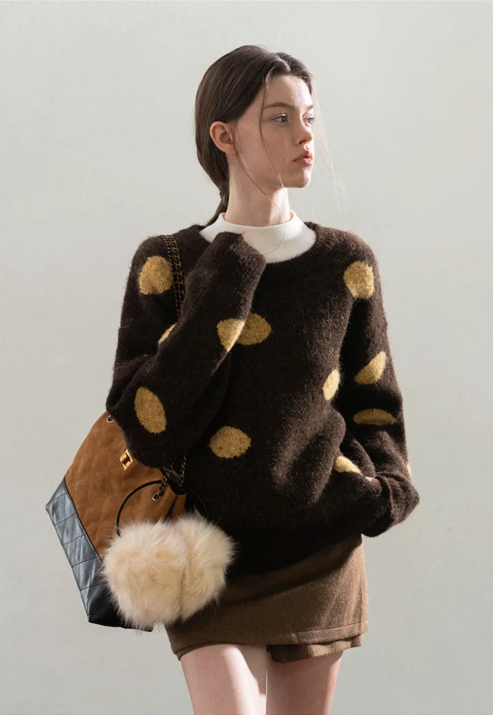 Fuzzy Polka Dot Knit Sweater
