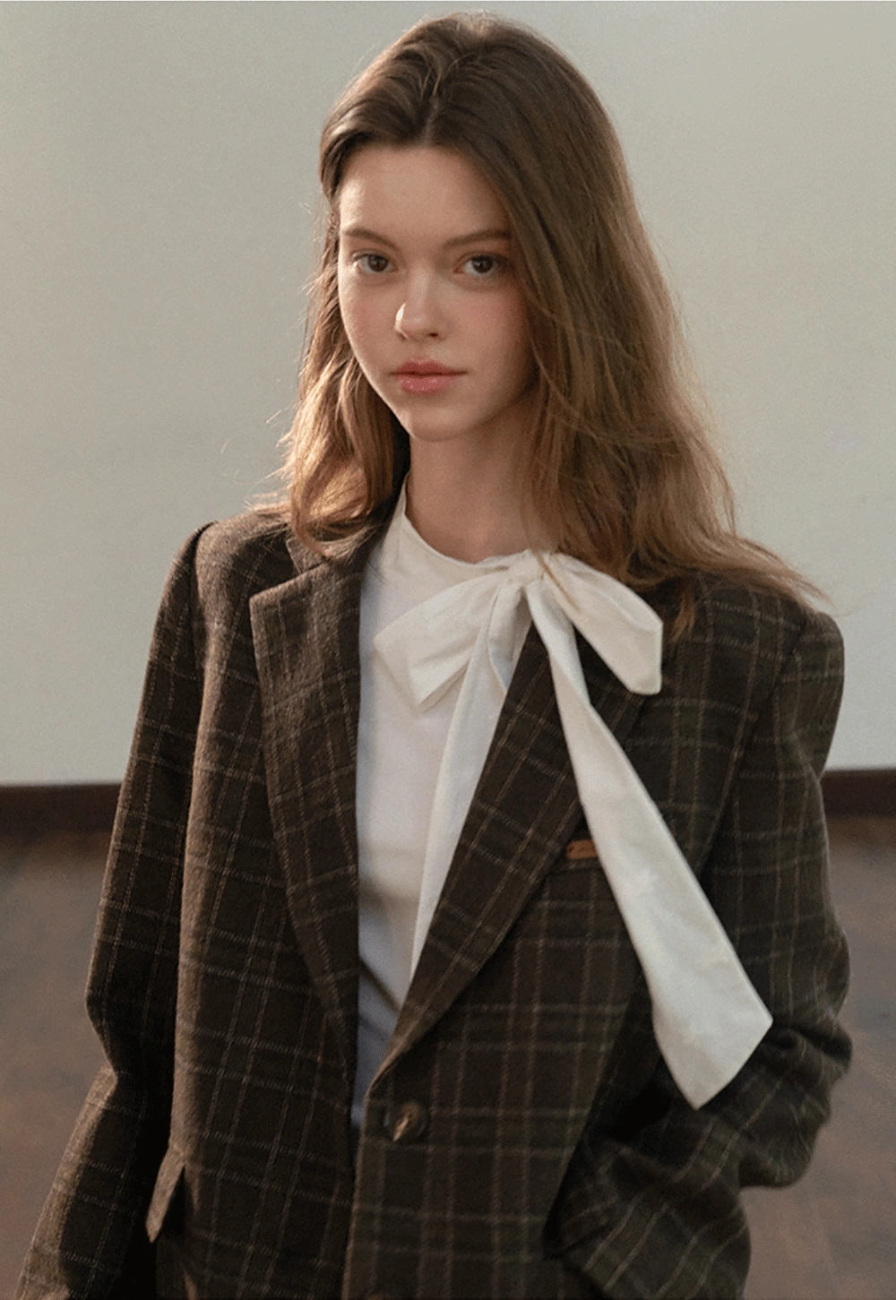 Women Classic Plaid Blazer Jacket for Office Wear