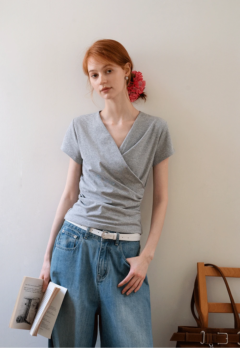 Women's Wrap V-Neck Short Sleeve T-Shirt