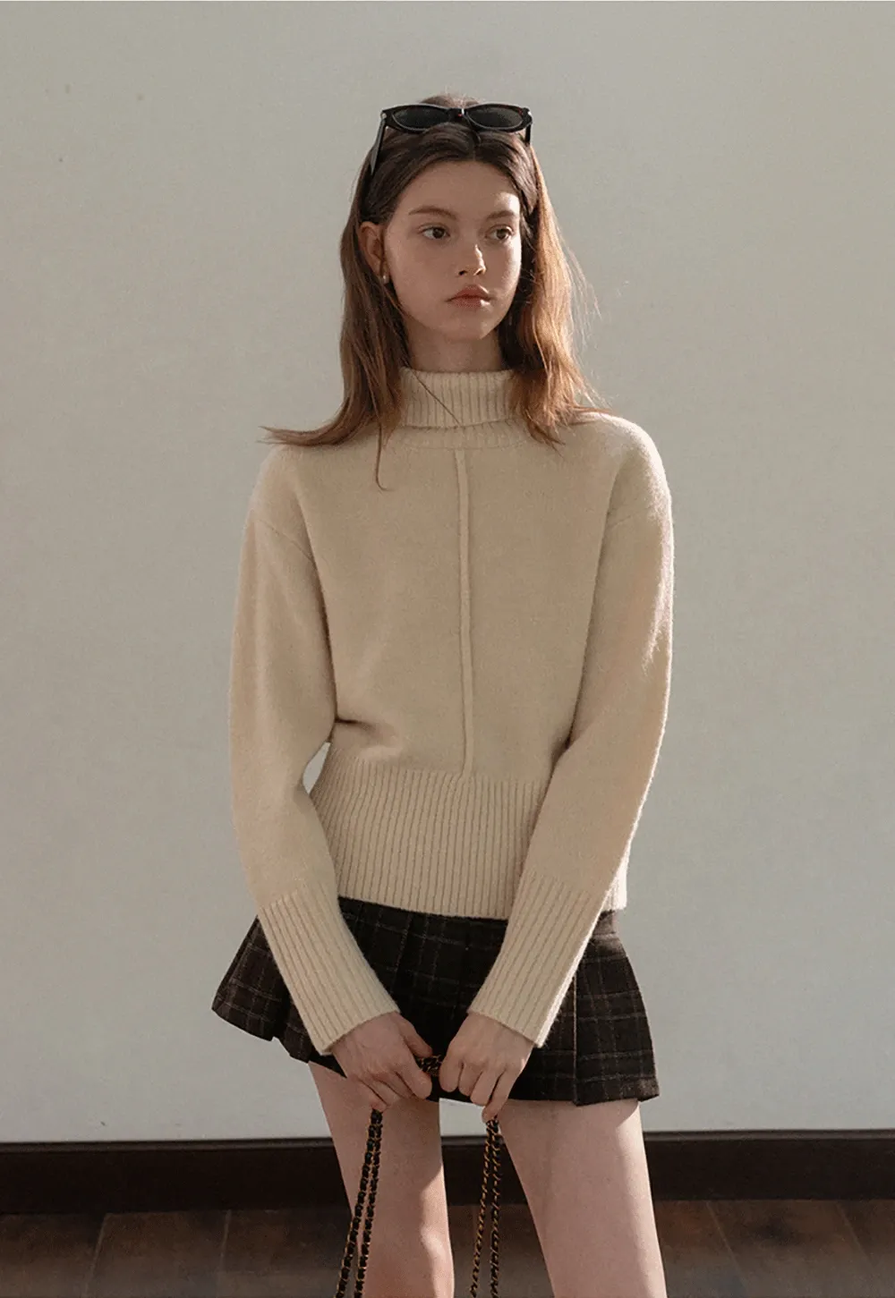 Center-Seam Turtleneck Crop Sweater