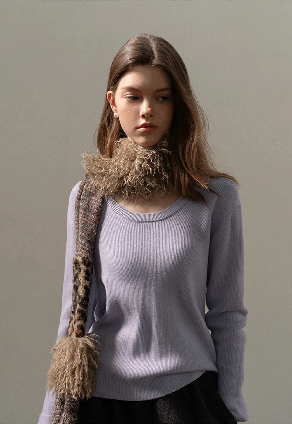 Ribbed Scoop Neck Long-Sleeve Top